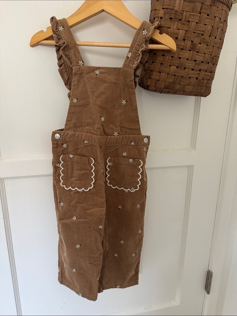 Zara Corduroy Floral Embroidered Overalls